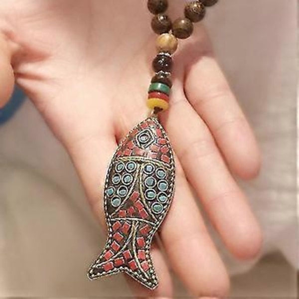 Nepal Buddhist Mala Perle Anheng Halskjede Etnisk Horn Fisk Lang Smykker