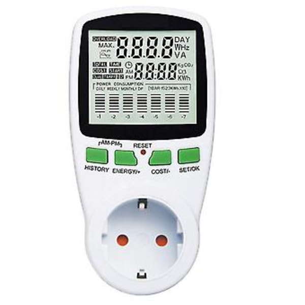 Wattmeter LCD Energimåler Stikkontakt Elektrisk Tester EU Måleuttak Strømanalysator EU Plugg