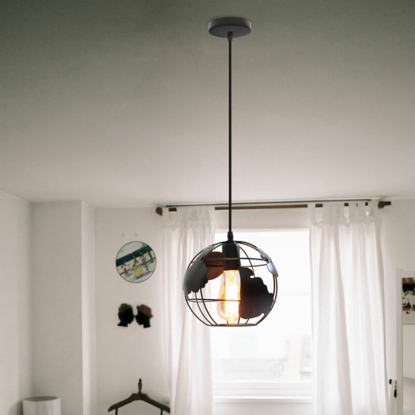 2 stk Retro Pendellampe Globe Kart Hængende Loftlampe Lampeskærm Justerbar Lysekrone