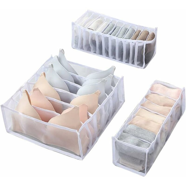 Underwear Organizer, Underwear Storage Box Med Rum, Strømper BH Underbukser Organizer Foldbar Skuffe Organizer (6 Gitter + 7 Gitter +