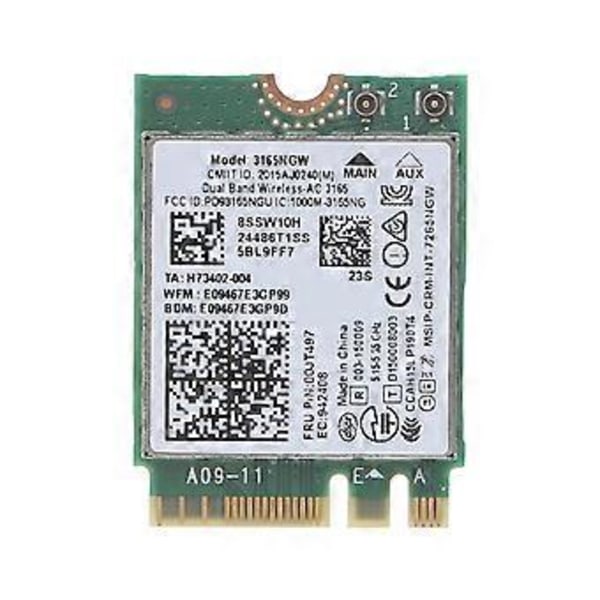För Wireless-AC 3165 3165NGW Dual Band Wi-Fi NGFF för M.2 Gränssnitt Bluetooth-kompatibelt 4.0 WiFi-kort för Thinkpads