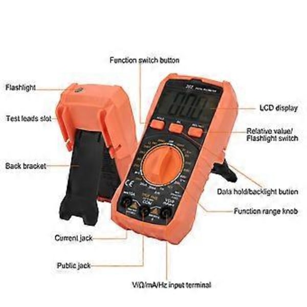 Stor LCD-skärm Digital Multimeter AC/DC Spänningsmätare NCV True RMS Resistans Testare Ruoshui202