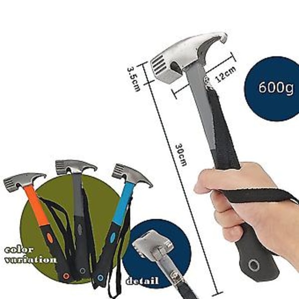 Campinghammare Tältpinne Dragare, Utomhus Multifunktion Högkolstål Campinghammare Krok Vinkeldesign Tältpinnar Markpinnar Spikdragare Re