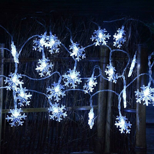 Snöflinga ljusslinga 6m 40 LED batteridriven - 2 belysningslägen för dekorationer.