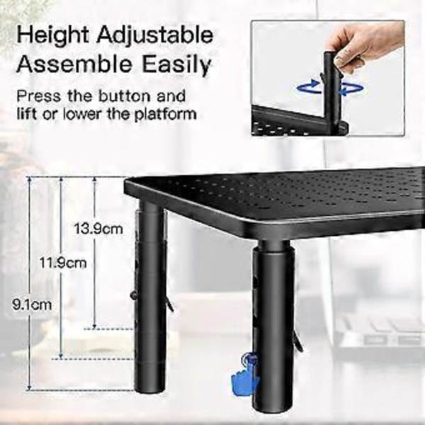 Hæve-/sænkebord til stationær computer, justerbar laptop-skrivebordshøjde, ergonomisk metalskærmholder med mesh-platform til laptop, computer