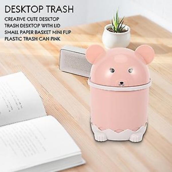 Kreativ Söt Skrivbords Papperskorg Med Lock Liten Papperskorg Mini Flip Plast Soptunna Rosa