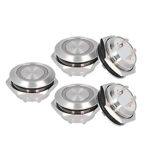 5 stk. Momentær Trykknapkontakt Metal Auto Reset Ultratynd Vandtæt med LED 19mmDC12~24V Rød
