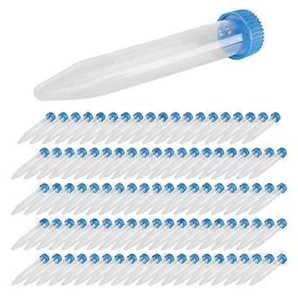 100 st Koniska Centrifugrör 15 ml med Skruvlock, Graderade och Märkta Lab Testbehållare