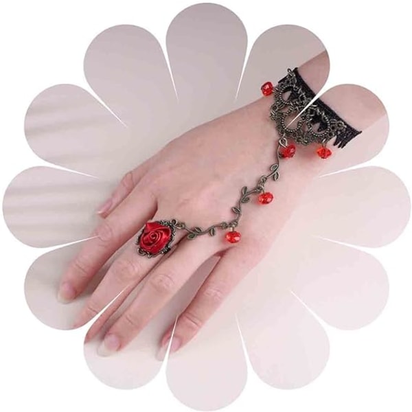 Vintage spets fingerring armband blå ros hand sele