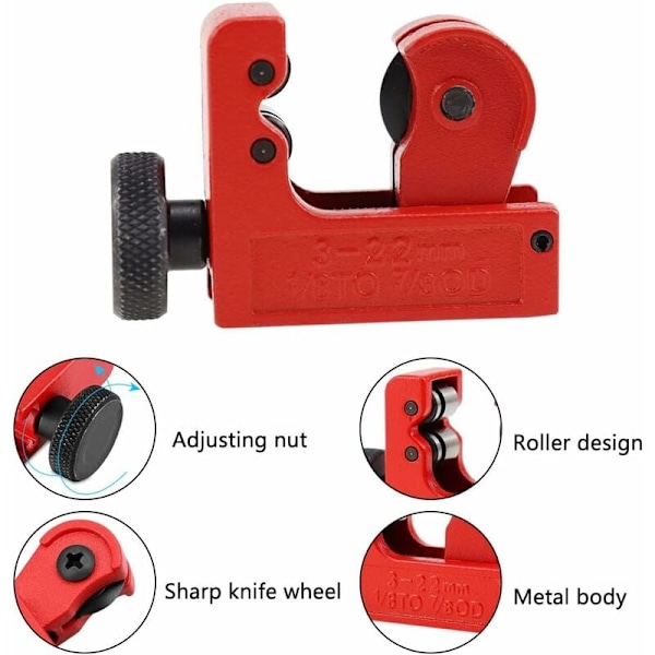 LaBlanc Mini -putkileikkuri Spurtar Mini -putkileikkuri Kuparileikkuri 3-22mm Mini säädettävä putkileikkuri kuparille, messingille, PVC-muoville ja alumiinille