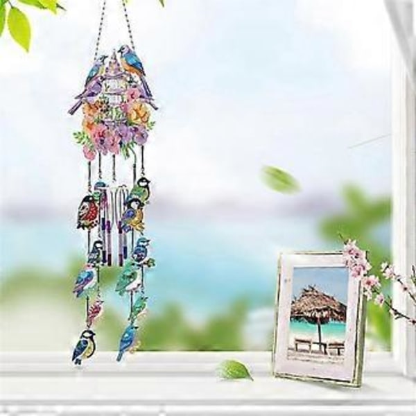 DIY Prickig Diamantkonst Målning Vindspel Kit Solfångare Hängande Ornament Vindspel Solfångare Konst för Utomhus B