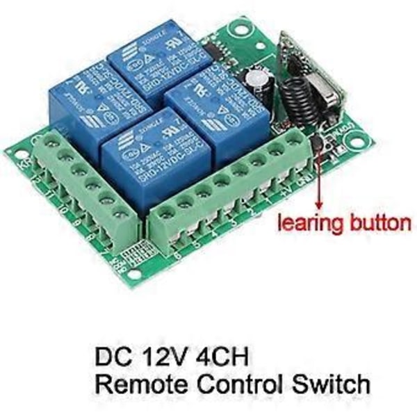 DC 12V 4CH 4-kanavainen langaton RF-kauko-ohjattava valokytkin radiovastaanotinmoduuli + lähetin autotallin oviin/lampulle