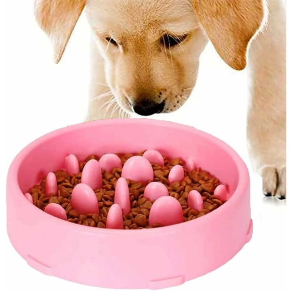 (Pink) Langsom fodringsskål til hunde, langsom fodringsskål, anti-glutton skål til hundekat, fremmer sund kost og langsom fordøjelse