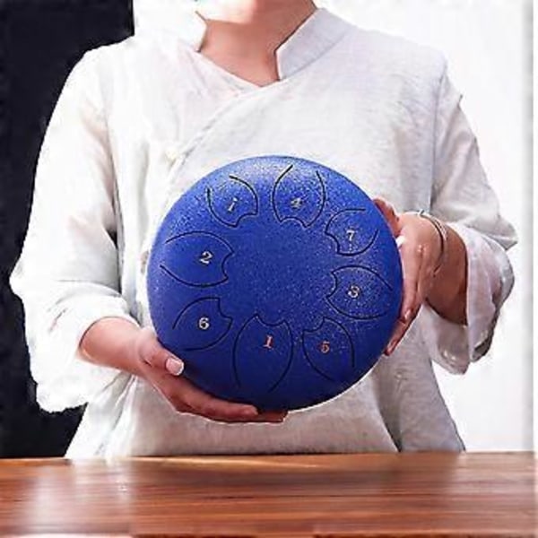 Saderumpu ulkokäyttöön, Steel Tongue Drum 8 säveltä 6 tuumaa Chakra Tank Drum Teräslyömäsoitin Pehmustetut malletit Sininen