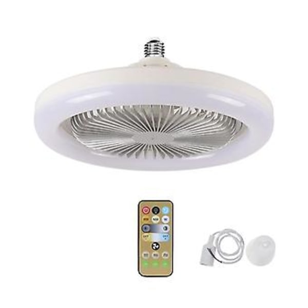 30W Takfläkt Med Ing Lampa E27 Konverterbas Med Fjärrkontroll För Säng Hem +silver