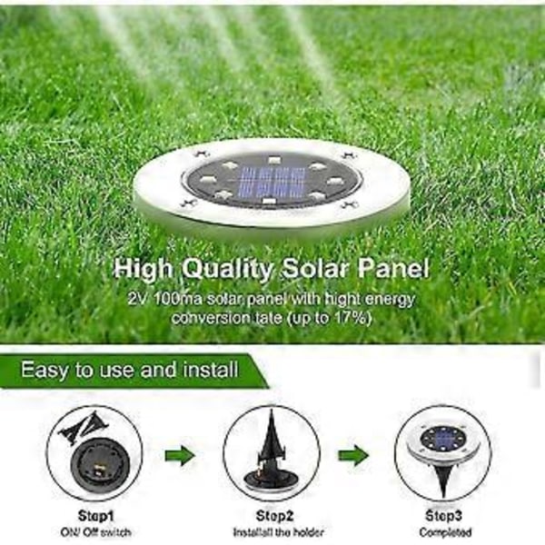 Solarhavelampe - 8 LED undergrundslampe, vandtæt stibelysning solcelledrevet, 4 stk.