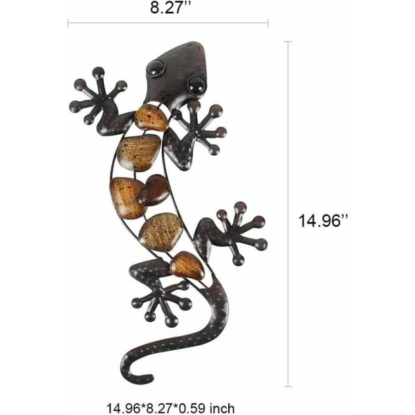 Metal Gecko Udendørs Vægindretning Firben Havekunst Hængende Dekorationer til Terrasse eller Hegn, 15 Tommer Lang