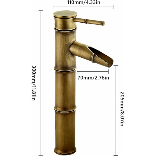 Vandfald badeværelsesvask hane, messingblander, badeværelsesvask hane, enkelt greb antik messing bambus badeværelsesvask bassin mixer hane