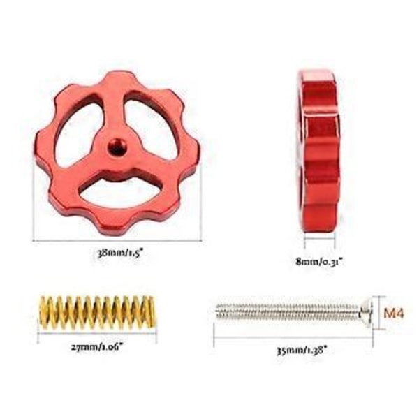 4 KPL Alumiiniset Vaaitusmutterit Sarja Säätö Punainen Mutteri Jouset M4 Käsiruuvit Nuppi 3D-Tulostimelle Ender 3 CR10 Lämmitysalusta