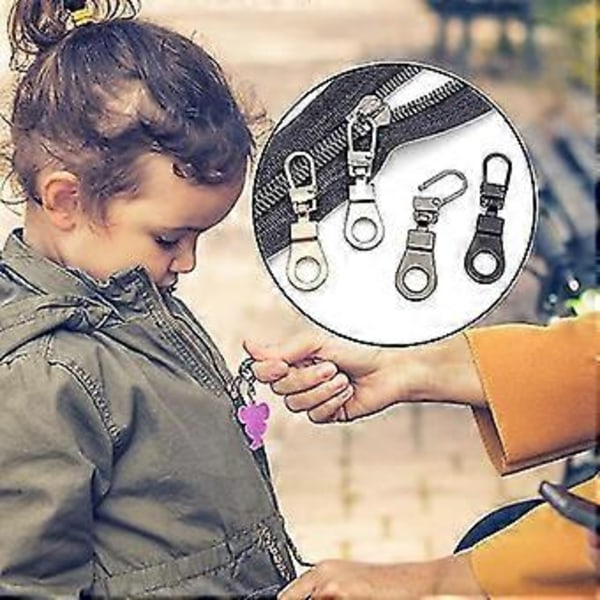 4 stk. glidelåstrekk, avtakbare glidelåstrekkfaner i metall, glidelåstrekkforlenger, glidelåstrekkerstatning, avtakbar glidelåsdel (4 farger)