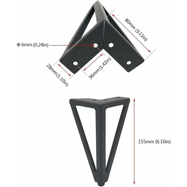 4 svarta möbelben köksfötter, 6/ 15cm triangulära svarta möbelskåpsben, DIY-ersättning svart för soffben, soffbord