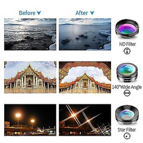 Nyt 6i1 Kit Kamera Fotograf Mobil Ph Es Kit Makro Bredt Øje Filter Til Mi9
