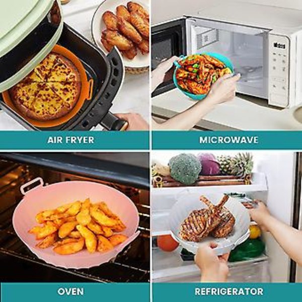 Air Fryer Tillbehör, 4st Air Fryer Silikonformar, Korg (20cm), Vikbar Design Ersättnings Fettbeständiga Airfryer Inlägg, Mikrovågsugn, Kakform