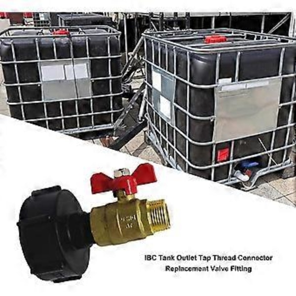 IBC Tank Uttak Kran Adapter, Messing Kuleventil Grov Gjenge Messing Kran IBC Tank Slangekobling Erstatningsventil, For Hage Terrasser T (d-4-)