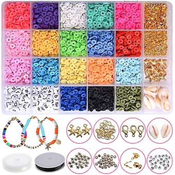 4500 st platta polymerlera pärlor med 120 bokstavspärlor för armband (wanan)
