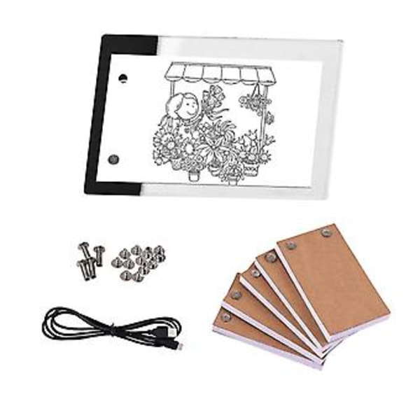 Flip Book Kit med Mini LED Lysplate Hulldesign 3 Nivå Lysstyrkekontroll Lysboks 300 Ark Animasjonspapir Flipbook Bindeskruer For Barn