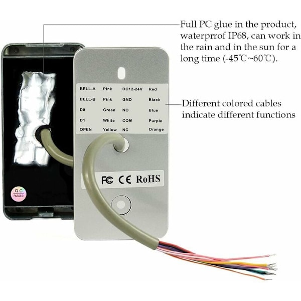 Digicode dørkodetastatur IP68, Vanntett metall adgangskontroll PIN RFID 125KHz DC12V-24V Bakgrunnsbelyst Wigan 26 2000 brukere for garasje hjem leilighet faktum