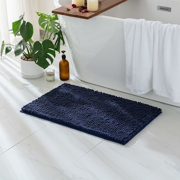 Halkskyddad lyxig chenille lurvig badrumsmatta, maskintvättbar extra mjuk och absorberande matta för badkar, dusch och badrum (Royal Bl