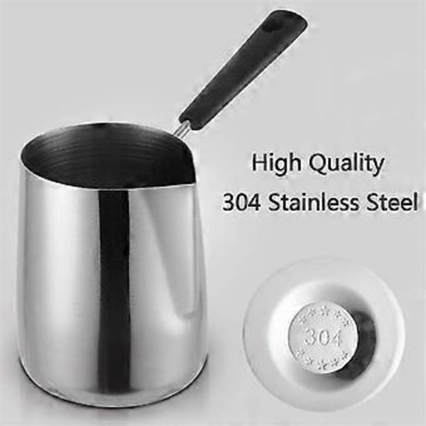 Rustfrit stål smør- og kaffevvarmer, tyrkisk kaffekande, mini smørsmeltegryde og mælkegryde med tud - (600 ml)