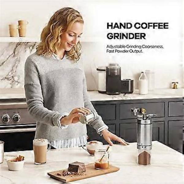 Manuel Kaffekværn, Rustfrit Stål Håndkaffekværn Manuel med Foldbart Håndtag, Justerbar Kaffebønnekværn
