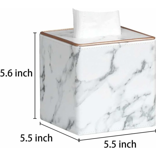 Elegant Faux Leather Square Tissue Box med magnetisk bunn for bad, soverom eller kontor (hvit marmor mønster)