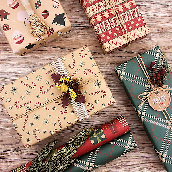 50x70cm Retro Juleelementer Gaver Innpakningspapir Diy Håndlaget Gaveemballasje Kraftpapir for Julefest Høytid