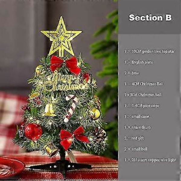 Bordmodell Juletre Kunstige Juletrær Og 2m/2,18 Yard Lyslenke Mini Ornamenter Miniatyr Bordtrær Plast Vinter DIY Håndverk Mini P