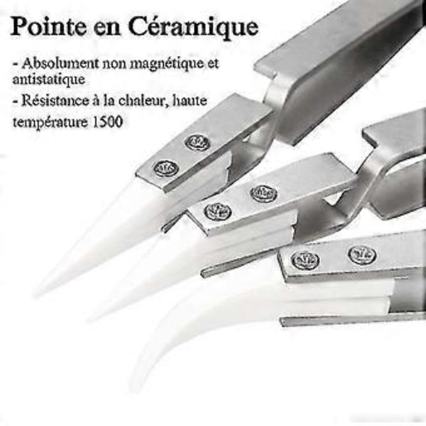 3-pack Antistatiska Keramiska Pincetter Inverterade Pincetter Precisions Värmebeständiga Pincetter