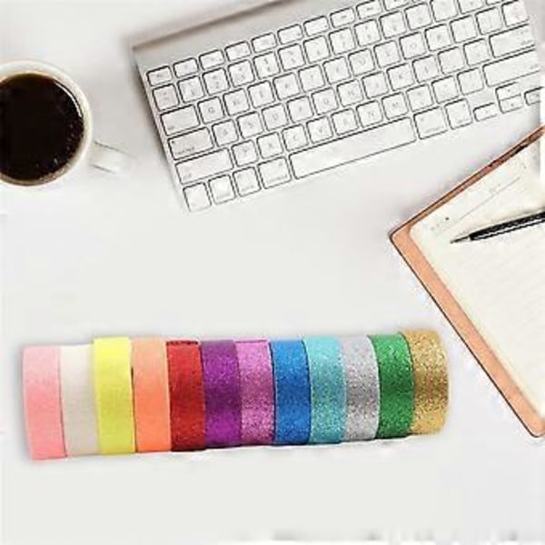 Washi-teippisetti, 12 rullaa kimaltelevaa koristeteippiä askarteluun, lahjojen paketointiin, kalenteriin, 1,5 cm x 5 m