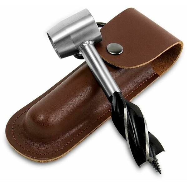 Bushcraft Hand Drill for Woodworking - Multi-Purpose Twist Drill Bit with Leather Case, Manual Survival Tools, Spanner Wrench