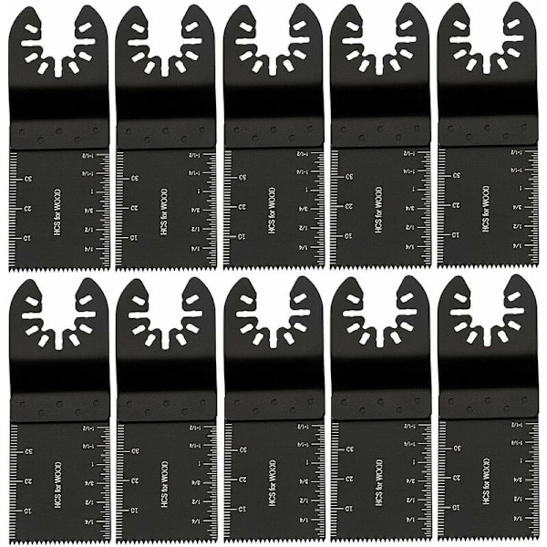 10 kpl 34 mm:n monitoimityökaluterät, värähtelevät terät, hiiliteräs, tee-se-itse-monikäyttötyökalut sahaukseen, leikkaamiseen, kaapimiseen, muotoiluun, kiillotukseen ja saumanpoistoon