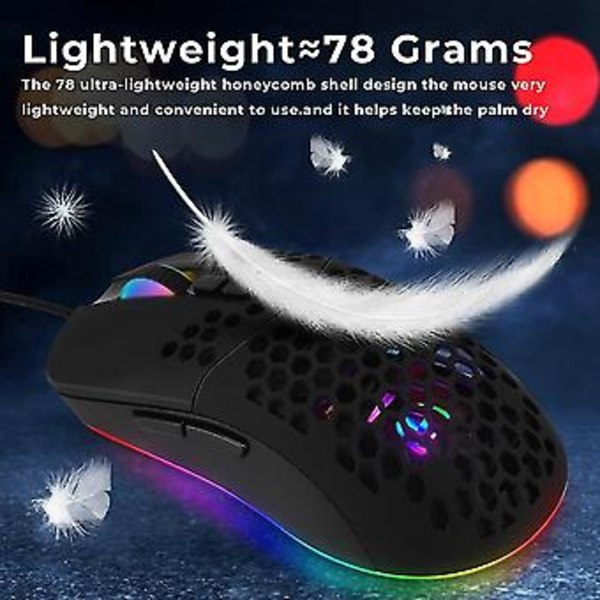 Honeycomb Shell Trådbunden Mekanisk Gamingmus USB Ljusstark Mus 7200dpi Justerbar Optisk Ga
