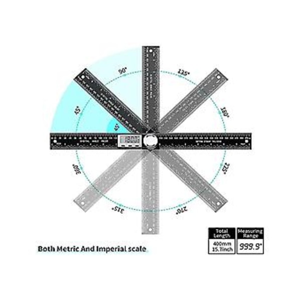 2 kpl Digitaalinen Kulmamitta Protractor 2 in 1 Kulmamittaviivain LCD-näytöllä DIY Mittaukseen