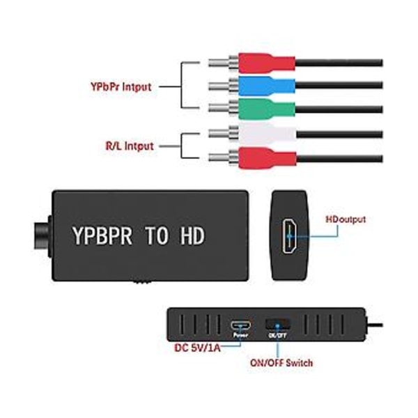 1080p Komponent Til -kompatibel Konverter Ypbpr Rgb + R/l O Til -kompatibel Adapter 5 Til -komp