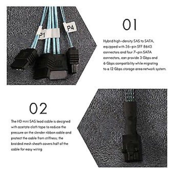 Intern Mini till Sata-kabel, Sff-8643 till Sata Breakout Kompatibel Med