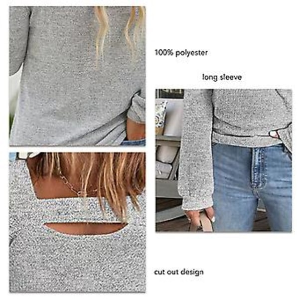 Dam Cold Shoulder Topp Utskuren Design Enfärgad Trendig Långärmad Blus för Hemshopping Grå L