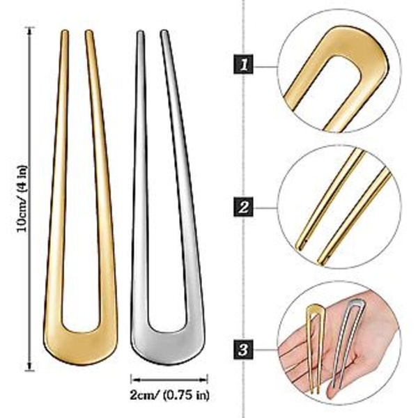 6 stycken Metall U-formade Hårnålar Enkel Gaffel Pinnar Fransk Hårnål (guld+silver)(h-4)