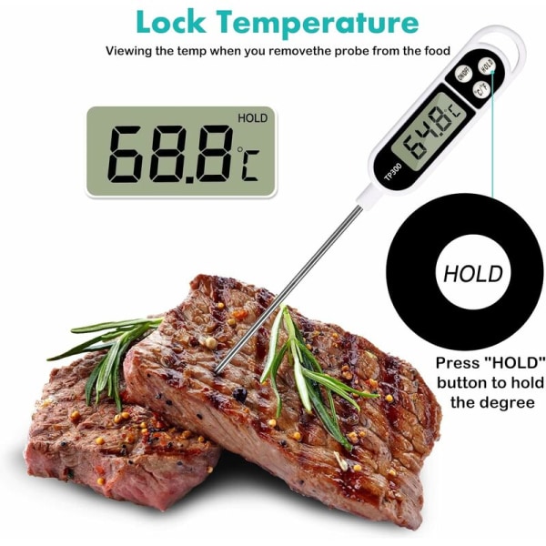 Kötttermometer, kökstermometer, digital snabbavläsning matlagning temperaturprob med stor LCD-display℉/℃-knapp HIASDFLS