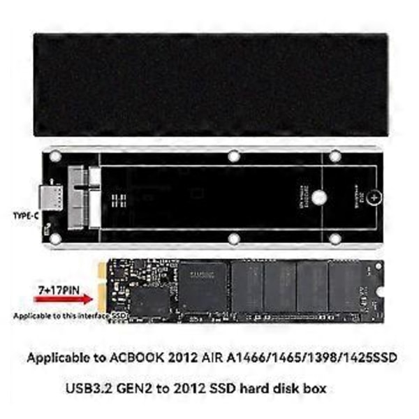 För 2012 Air A1425 A1398 A1465 A1466 SSD-fodral USB3.2 GEN2 6Gbps M.2 SATA SSD-box SSD-kabinett 2 Kablar