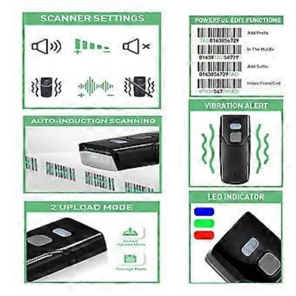 Trådløs 1D Stregkodescanner Bluetooth Mini Scanner Understøtter Windows Android POS